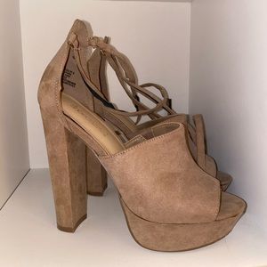 Lace up tan suede heels worn once!